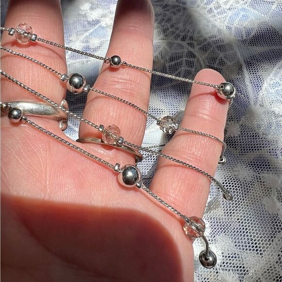 Vintage Multi-strand Silver Ball & Crystal Necklace - Picture 10 of 11